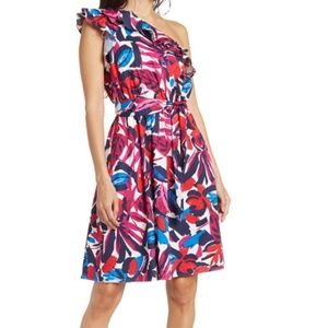 Donna Morgan dress one shoulder fit flare abstract floral size 2
